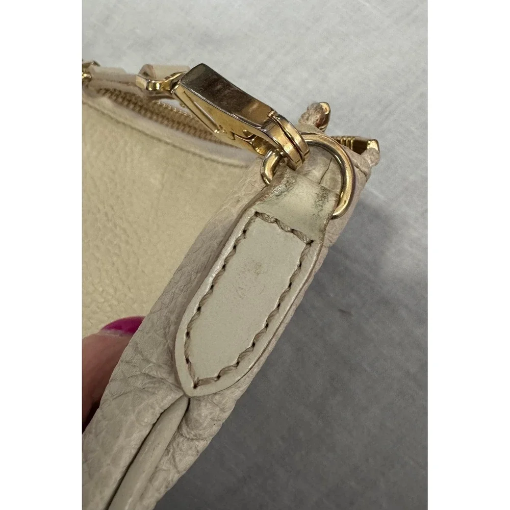 Burberry Cream Pebbled Calf Leather Crossbody Bag Tassel Gold Hardware #611